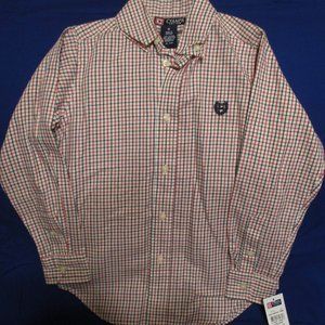 Chaps Size 6 Boy Shirt, White, Black, and Red Plaid, Long Sleeve